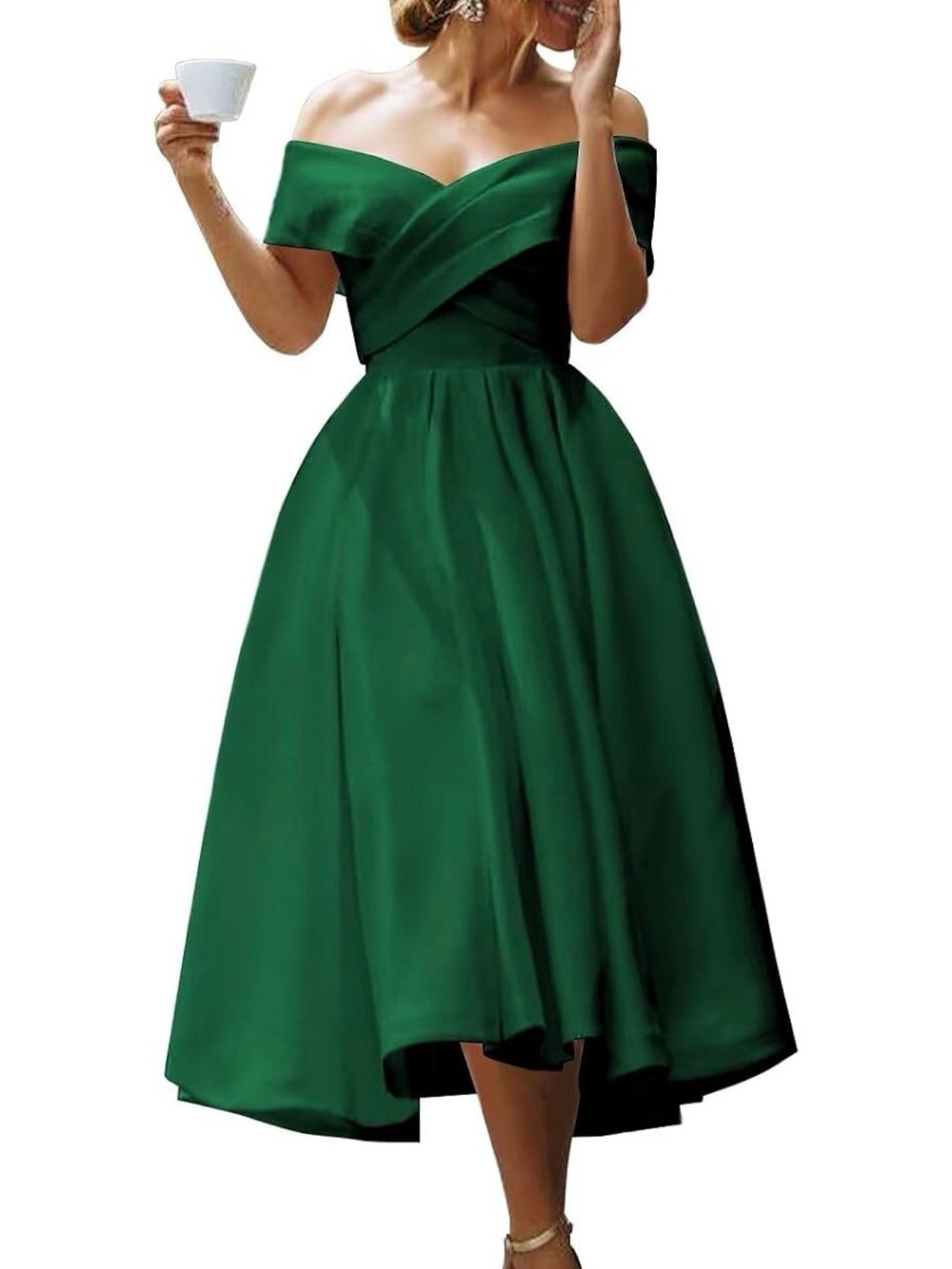 Elegant Off-Shoulder Green Midi Dress